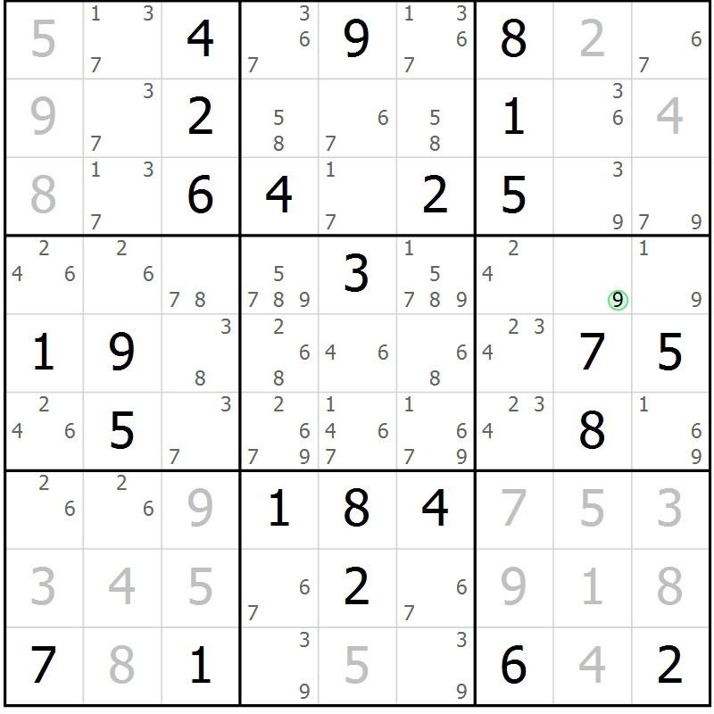 Position des candidats pour la solution de la Gr 34 page 37 du magazine de sudoku Giga sudoku niv 6-8 n° 024