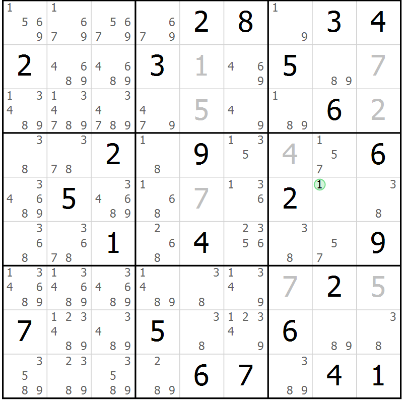 Position des candidats pour la solution de la Gr 35 page 38 du magazine de sudoku Giga sudoku niv 6-8 n° 024