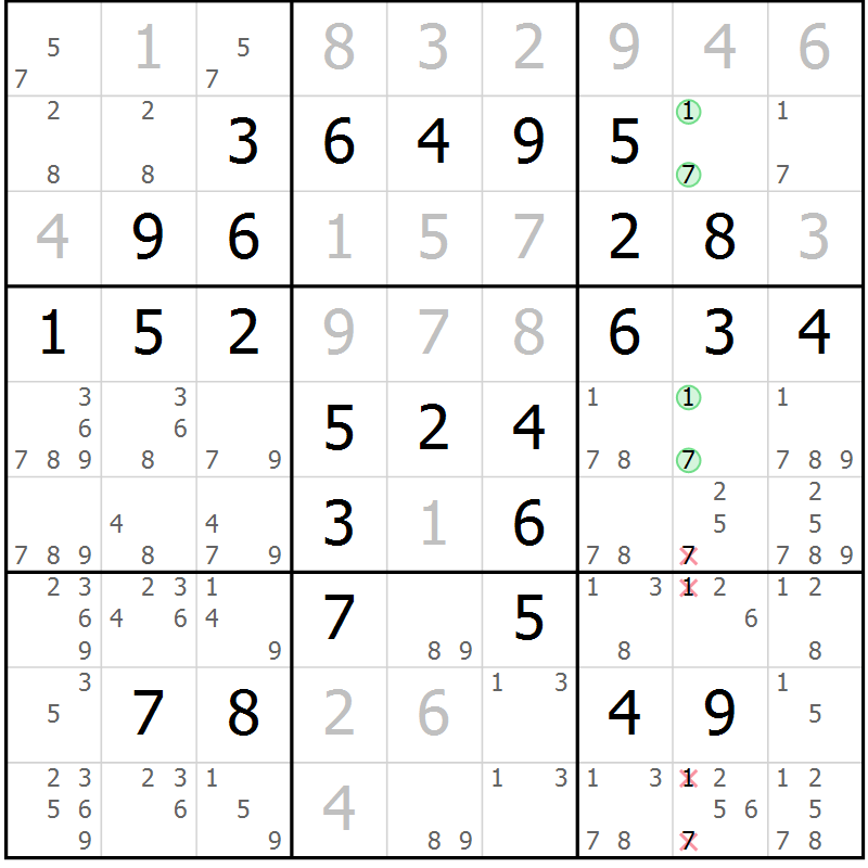 Position des candidats pour la solution de la Gr 36 page 39 du magazine de sudoku Giga sudoku niv 6-8 n° 024