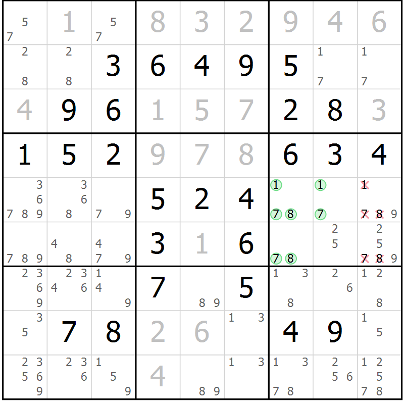 Position des candidats pour la solution de la Gr 36 page 39 du magazine de sudoku Giga sudoku niv 6-8 n° 024