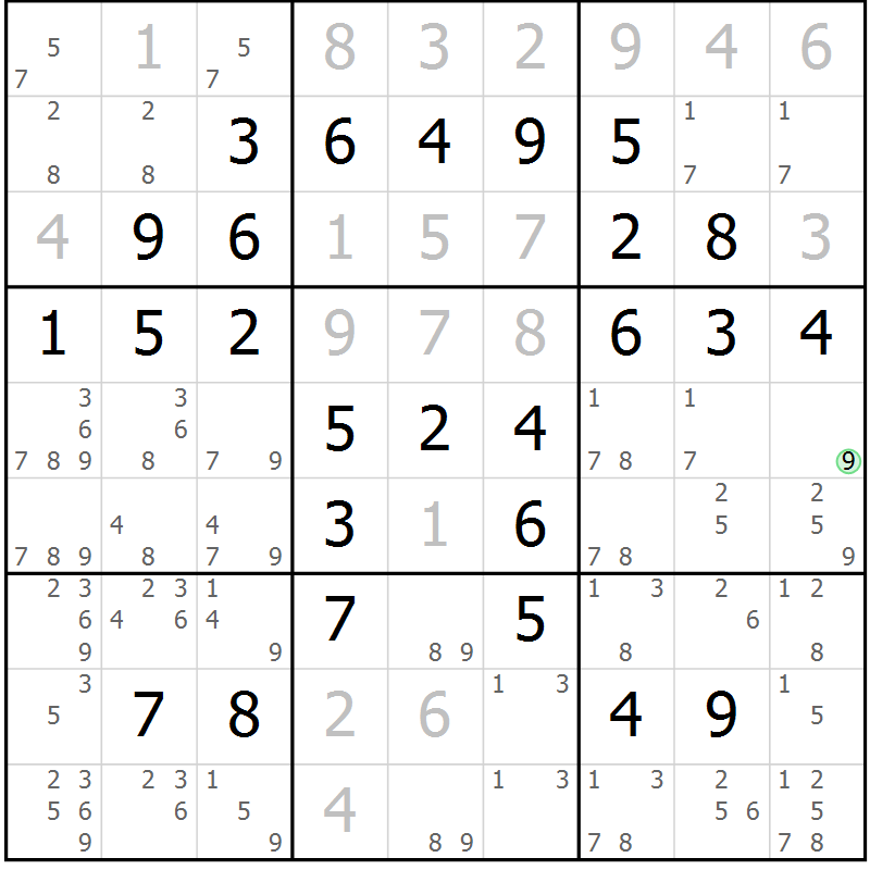 Position des candidats pour la solution de la Gr 36 page 39 du magazine de sudoku Giga sudoku niv 6-8 n° 024