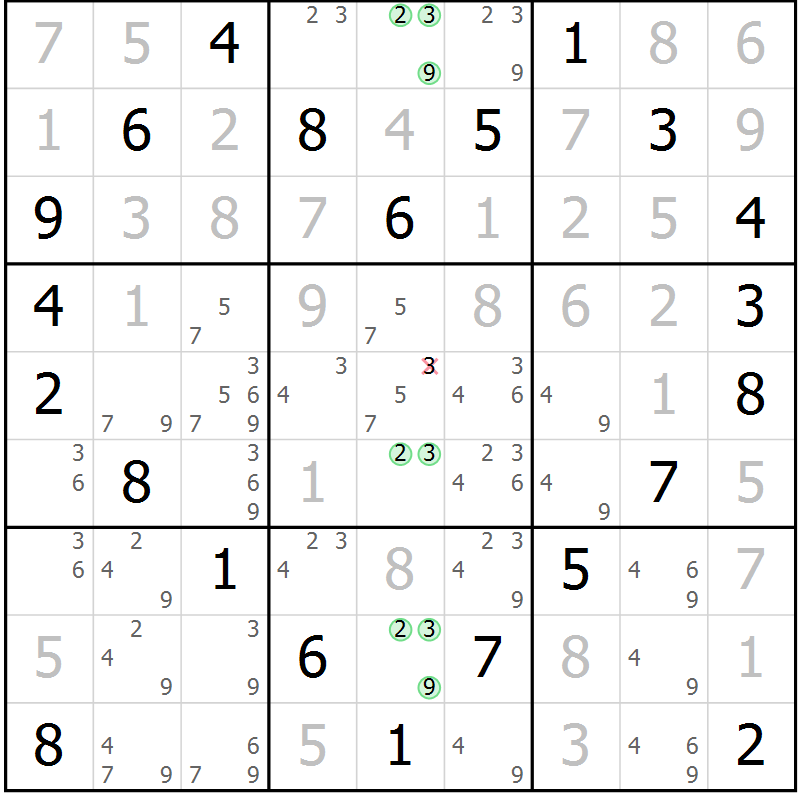 Position des candidats pour la solution de la Gr 37 page 40 du magazine de sudoku Giga sudoku niv 6-8 n° 024