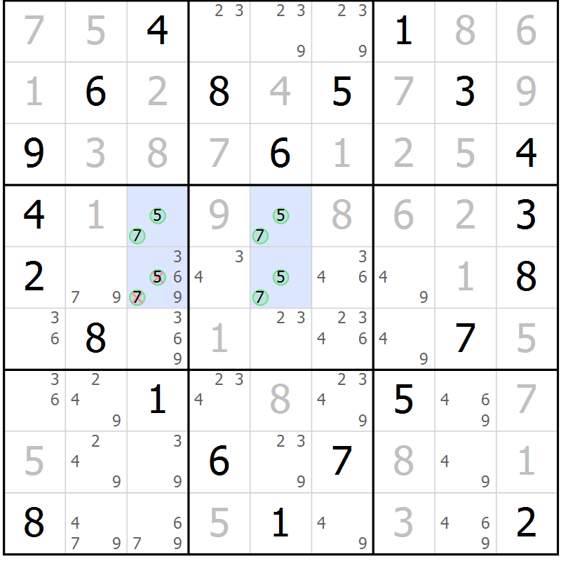 Position des candidats pour la solution de la Gr 37 page 40 du magazine de sudoku Giga sudoku niv 6-8 n° 024