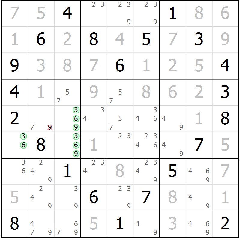 Position des candidats pour la solution de la Gr 37 page 40 du magazine de sudoku Giga sudoku niv 6-8 n° 024