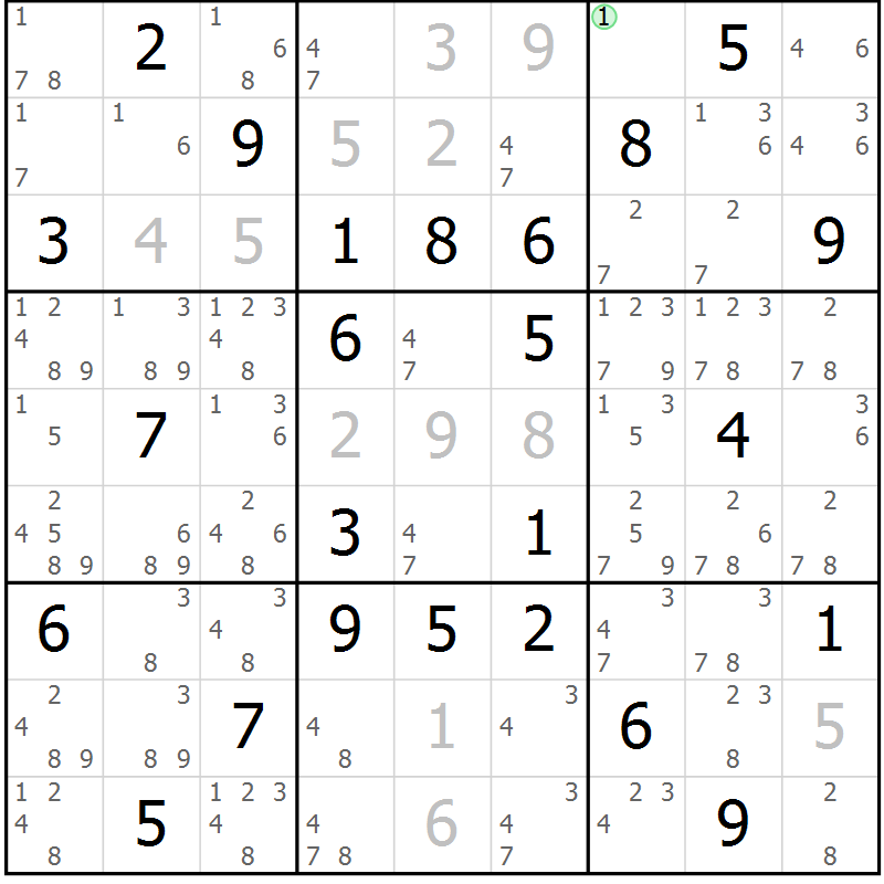 Position des candidats pour la solution de la Gr 39 page 42 du magazine de sudoku Giga sudoku niv 6-8 n° 024