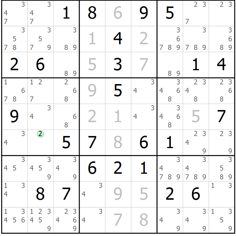 Position des candidats pour la solution de la Gr 40 page 43 du magazine de sudoku Giga sudoku niv 6-8 n° 024