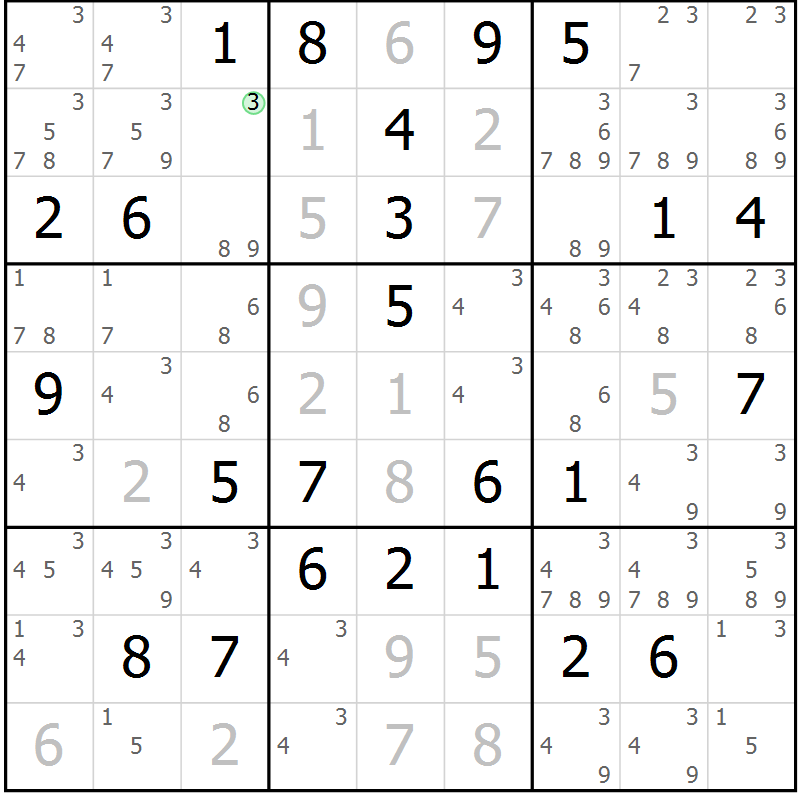 Position des candidats pour la solution de la Gr 40 page 43 du magazine de sudoku Giga sudoku niv 6-8 n° 024