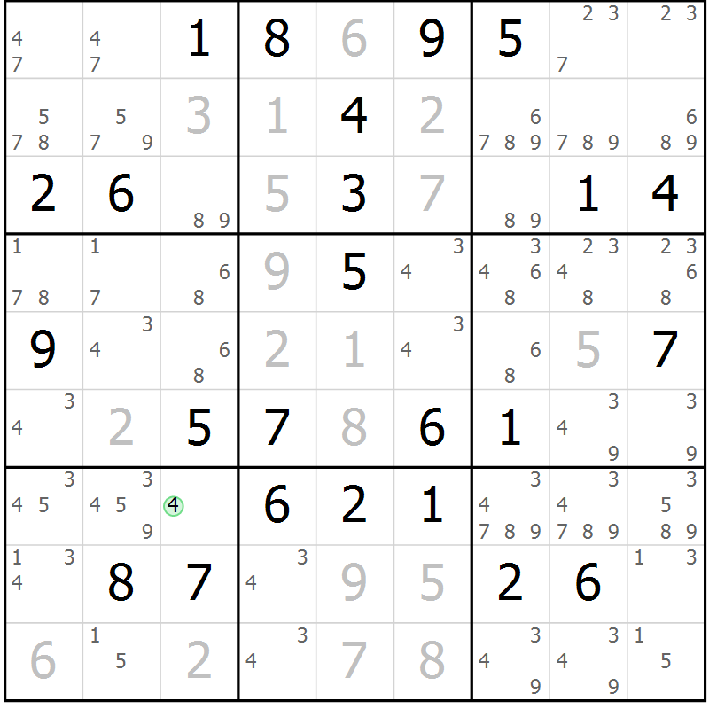 Position des candidats pour la solution de la Gr 40 page 43 du magazine de sudoku Giga sudoku niv 6-8 n° 024