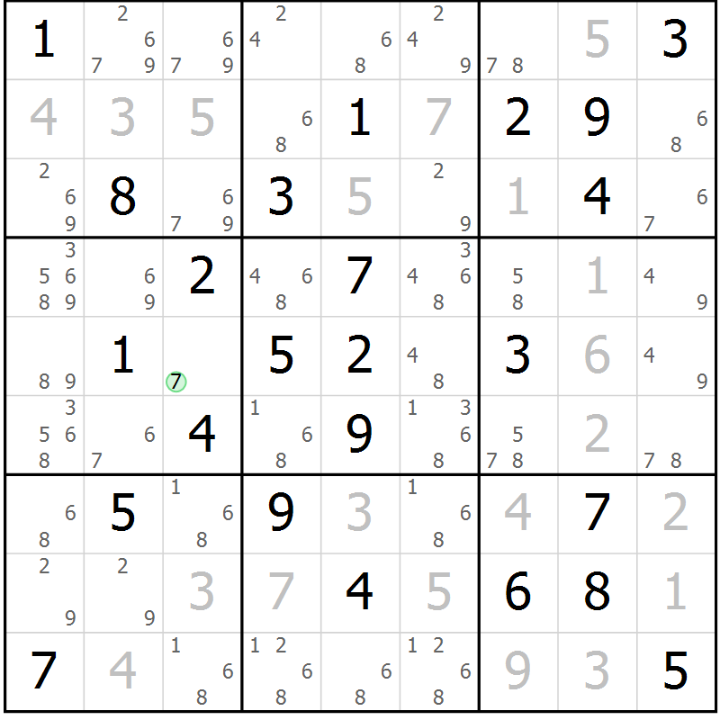 Position des candidats pour la solution de la Gr 41 page 44 du magazine de sudoku Giga sudoku niv 6-8 n° 024