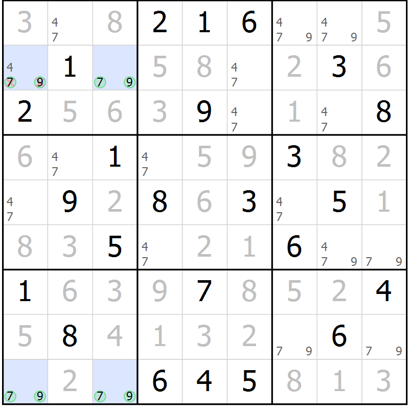Position des candidats pour la solution de la Gr 42 page 45 du magazine de sudoku Giga sudoku niv 6-8 n° 024
