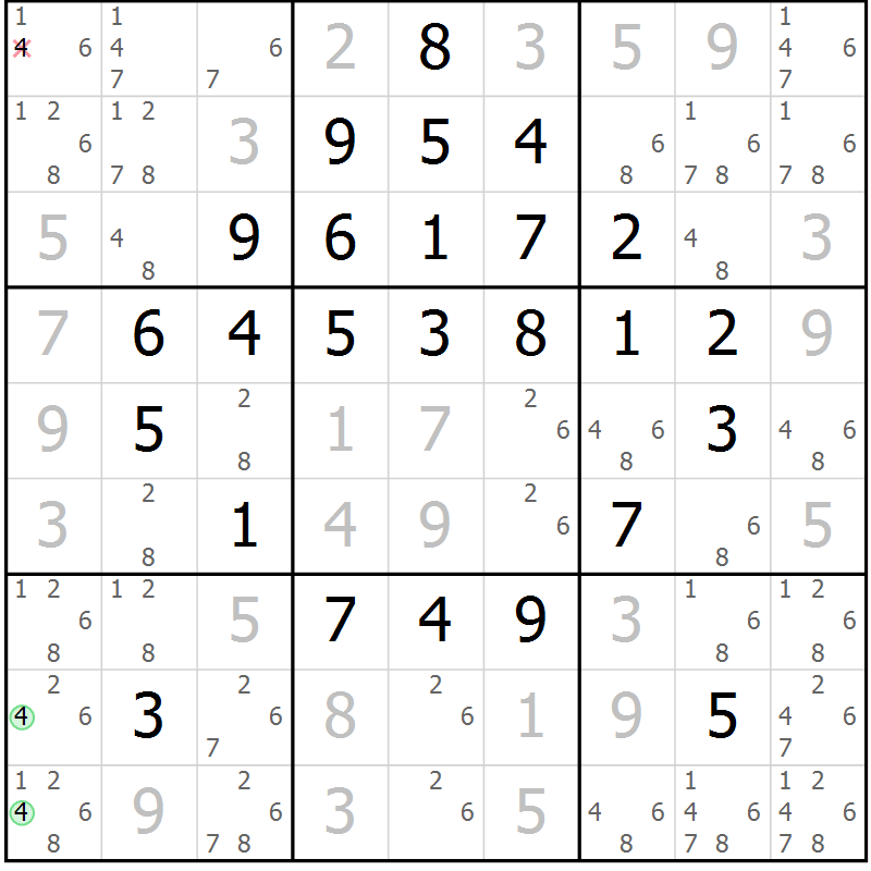 Position des candidats pour la solution de la Gr 44 page 47 du magazine de sudoku Giga sudoku niv 6-8 n° 024