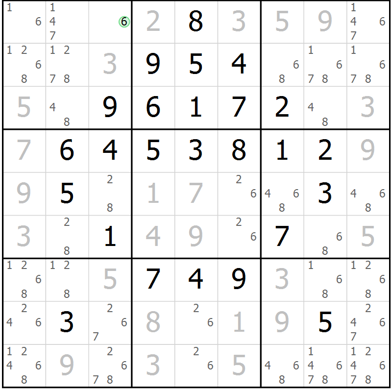 Position des candidats pour la solution de la Gr 44 page 47 du magazine de sudoku Giga sudoku niv 6-8 n° 024