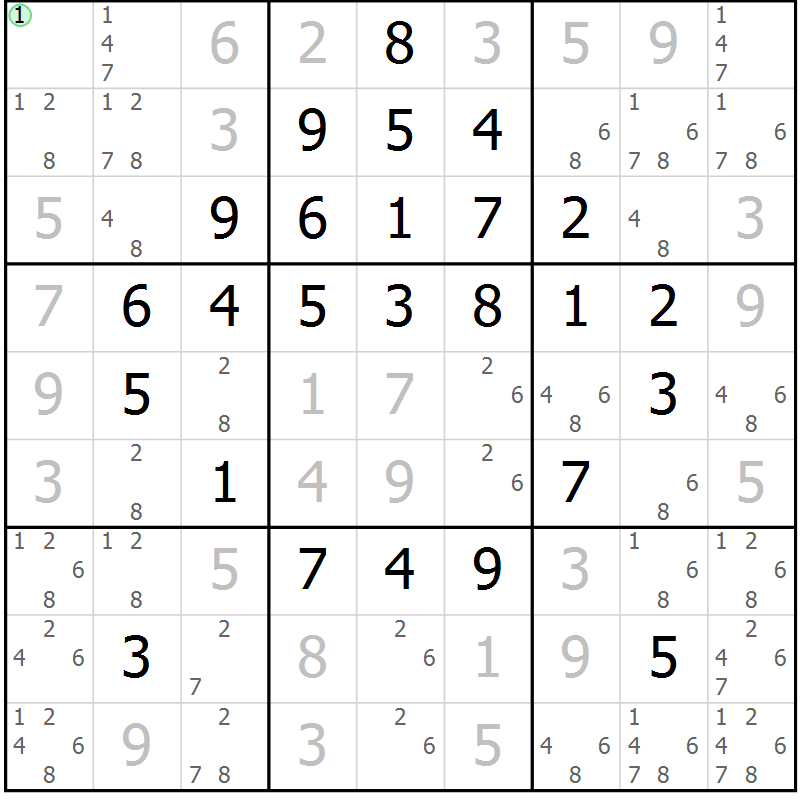 Position des candidats pour la solution de la Gr 44 page 47 du magazine de sudoku Giga sudoku niv 6-8 n° 024