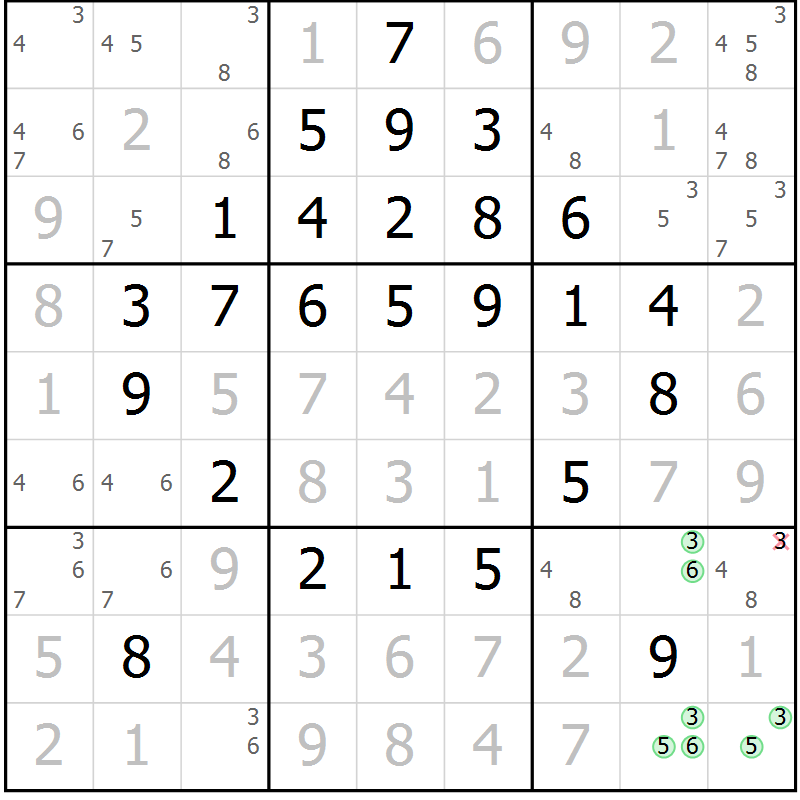 Position des candidats pour la solution de la Gr 45 page 48 du magazine de sudoku Giga sudoku niv 6-8 n° 024