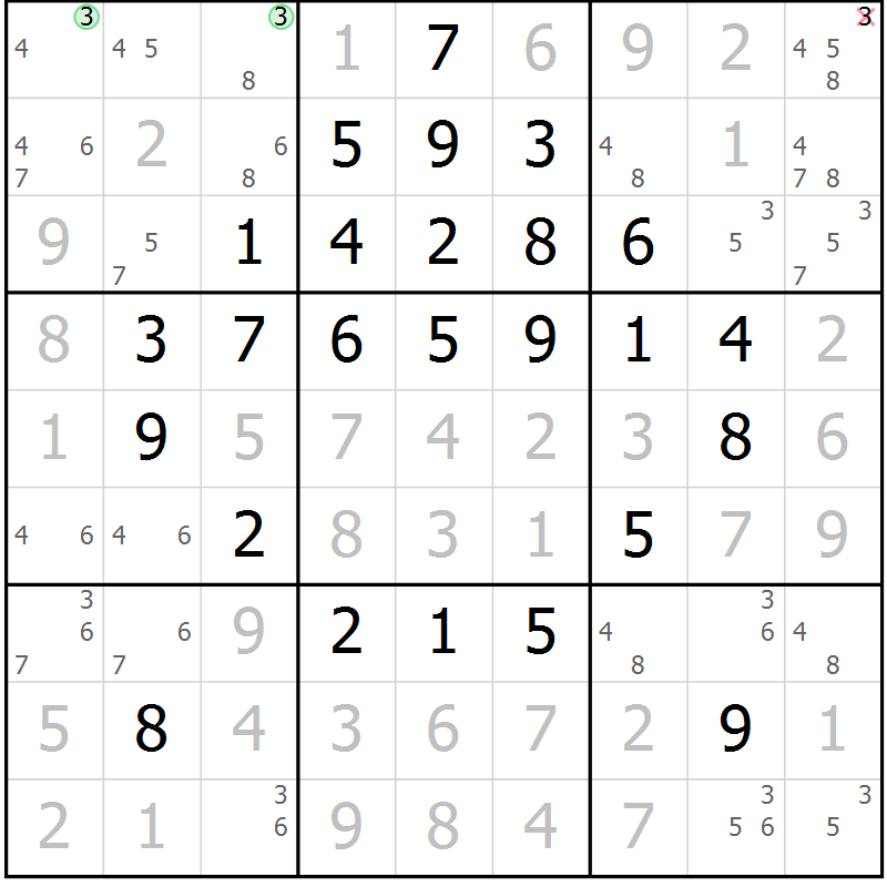 Position des candidats pour la solution de la Gr 45 page 48 du magazine de sudoku Giga sudoku niv 6-8 n° 024