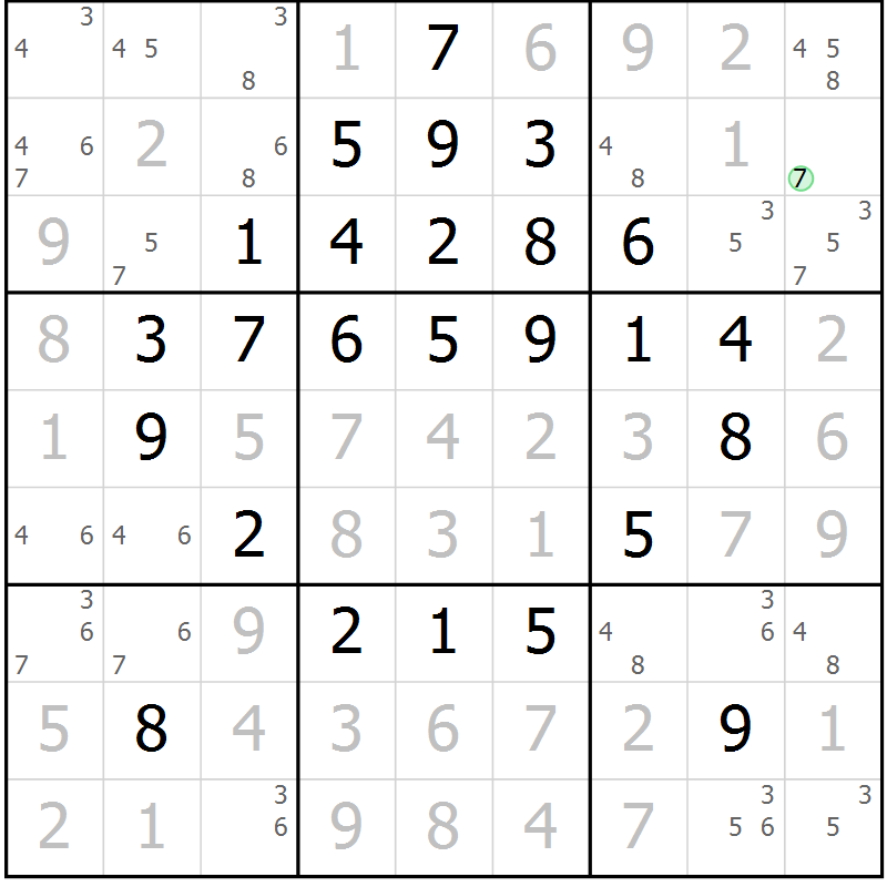 Position des candidats pour la solution de la Gr 45 page 48 du magazine de sudoku Giga sudoku niv 6-8 n° 024