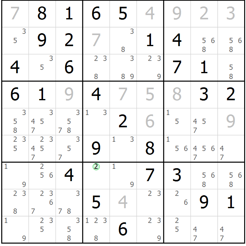 Position des candidats pour la solution de la Gr 46 page 49 du magazine de sudoku Giga sudoku niv 6-8 n° 024