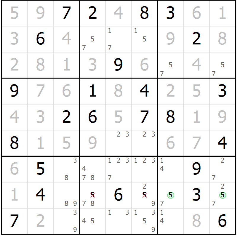 Position des candidats pour la solution de la Gr 47 page 50 du magazine de sudoku Giga sudoku niv 6-8 n° 024