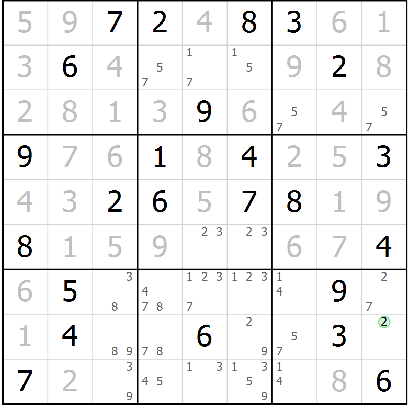 Position des candidats pour la solution de la Gr 47 page 50 du magazine de sudoku Giga sudoku niv 6-8 n° 024