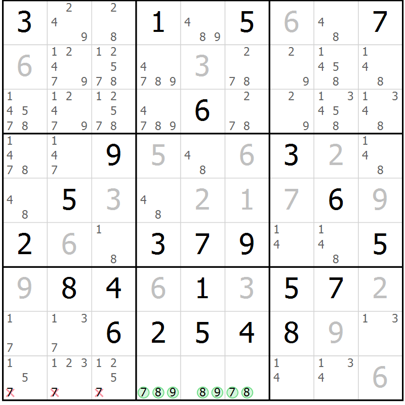 Position des candidats pour la solution de la Gr 48 page 51 du magazine de sudoku Giga sudoku niv 6-8 n° 024
