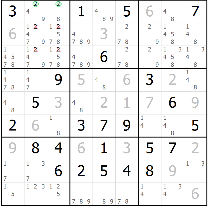 Position des candidats pour la solution de la Gr 48 page 51 du magazine de sudoku Giga sudoku niv 6-8 n° 024