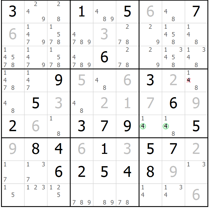 Position des candidats pour la solution de la Gr 48 page 51 du magazine de sudoku Giga sudoku niv 6-8 n° 024