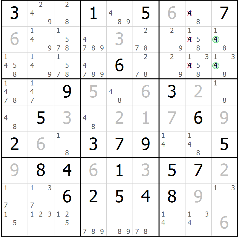 Position des candidats pour la solution de la Gr 48 page 51 du magazine de sudoku Giga sudoku niv 6-8 n° 024