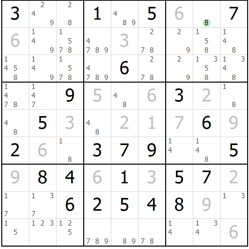 Position des candidats pour la solution de la Gr 48 page 51 du magazine de sudoku Giga sudoku niv 6-8 n° 024