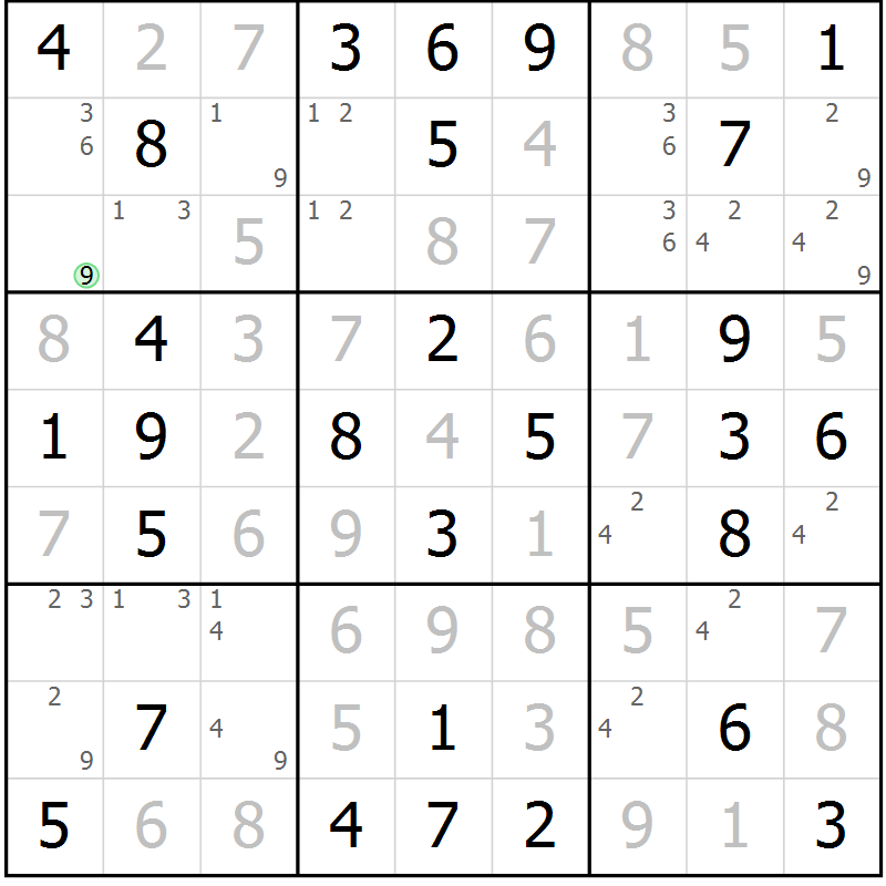 Position des candidats pour la solution de la Gr 49 page 52 du magazine de sudoku Giga sudoku niv 6-8 n° 024