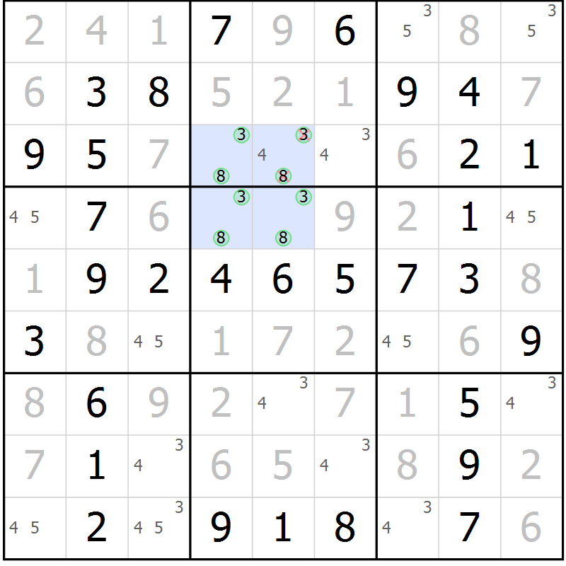 Position des candidats pour la solution de la Gr 5 page 8 du magazine de sudoku Giga sudoku niv 6-8 n° 024