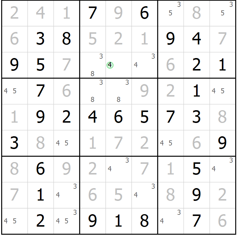 Position des candidats pour la solution de la Gr 5 page 8 du magazine de sudoku Giga sudoku niv 6-8 n° 024