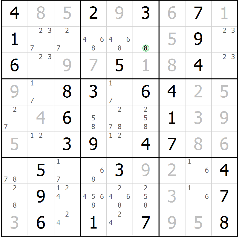 Position des candidats pour la solution de la Gr 50 page 53 du magazine de sudoku Giga sudoku niv 6-8 n° 024