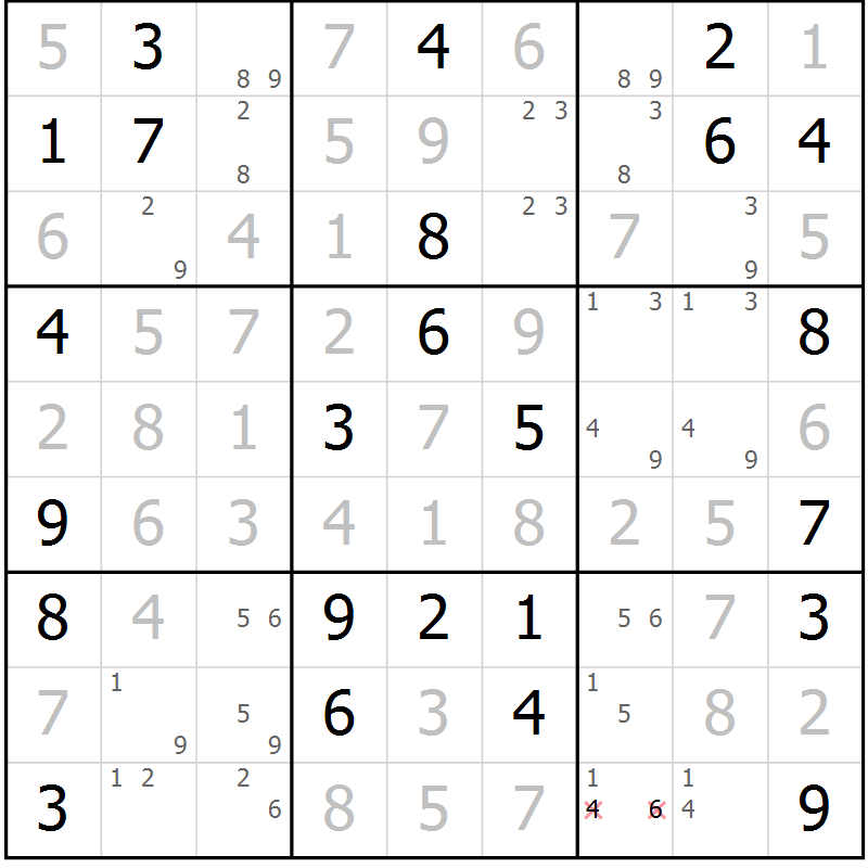 Position des candidats pour la solution de la Gr 51 page 54 du magazine de sudoku Giga sudoku niv 6-8 n° 024