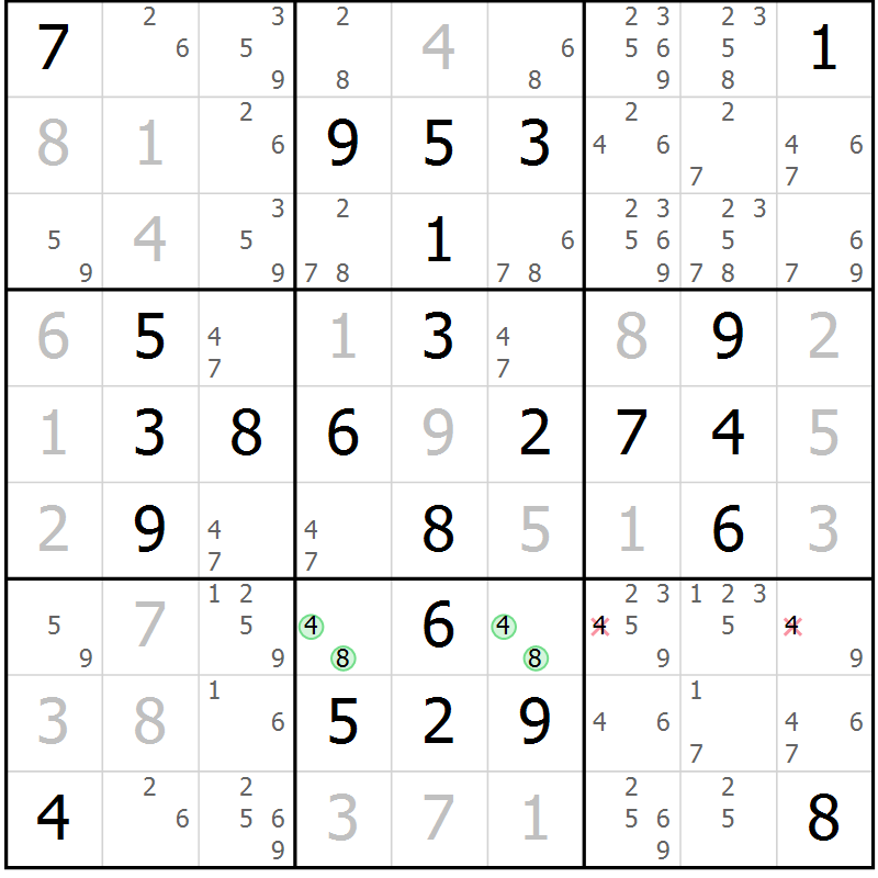 Position des candidats pour la solution de la Gr 52 page 55 du magazine de sudoku Giga sudoku niv 6-8 n° 024