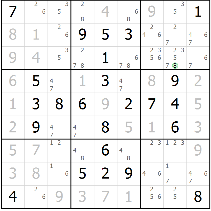 Position des candidats pour la solution de la Gr 52 page 55 du magazine de sudoku Giga sudoku niv 6-8 n° 024