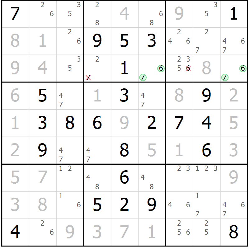Position des candidats pour la solution de la Gr 52 page 55 du magazine de sudoku Giga sudoku niv 6-8 n° 024