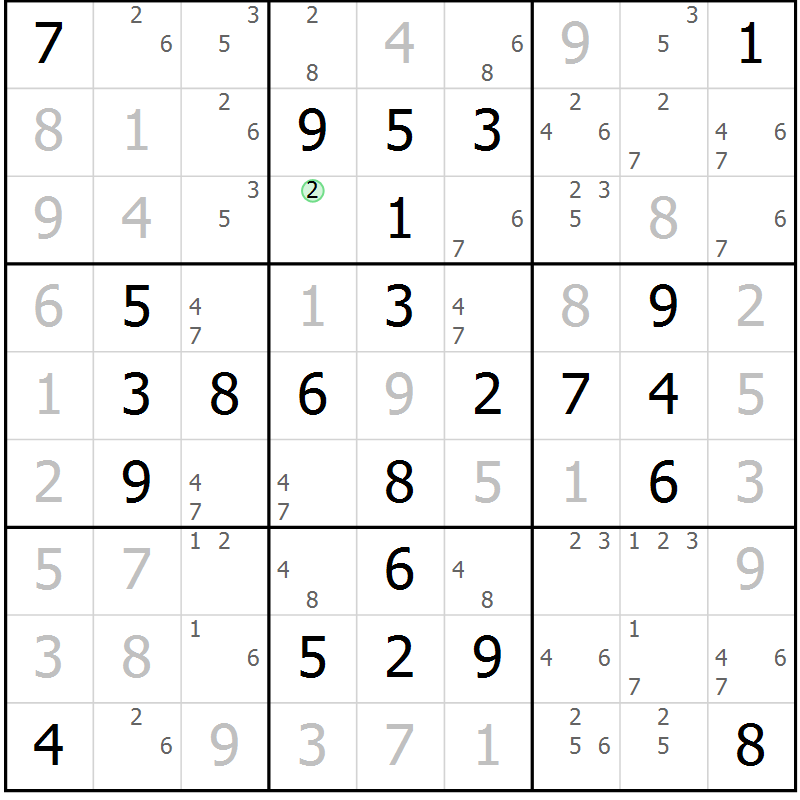 Position des candidats pour la solution de la Gr 52 page 55 du magazine de sudoku Giga sudoku niv 6-8 n° 024