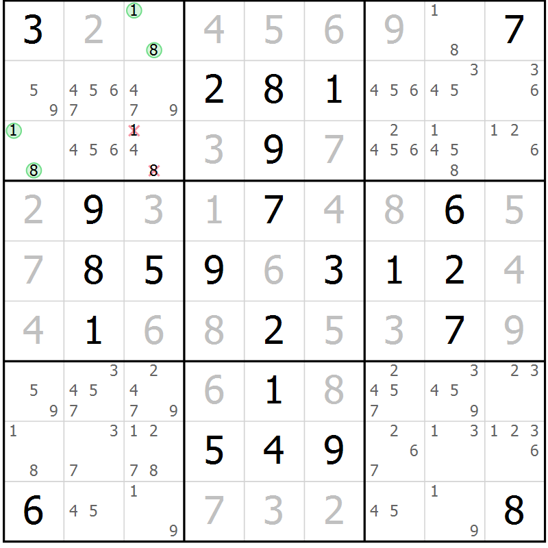 Position des candidats pour la solution de la Gr 53 page 56 du magazine de sudoku Giga sudoku niv 6-8 n° 024