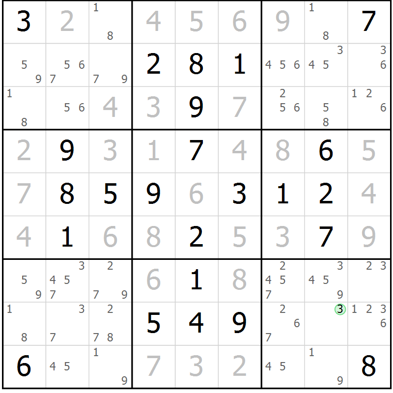 Position des candidats pour la solution de la Gr 53 page 56 du magazine de sudoku Giga sudoku niv 6-8 n° 024