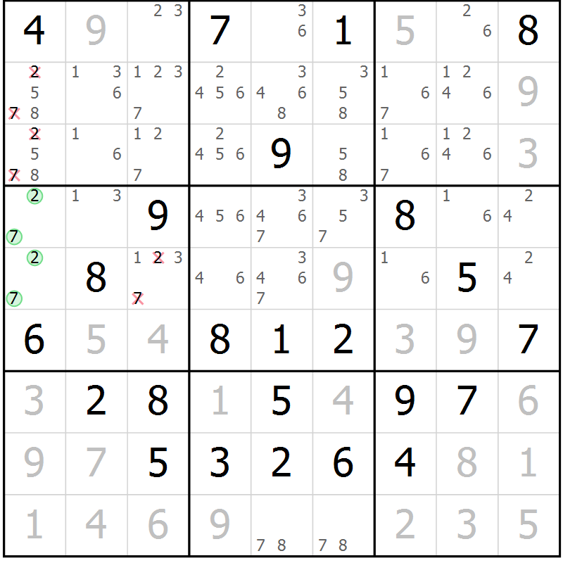 Position des candidats pour la solution de la Gr 56 page 59 du magazine de sudoku Giga sudoku niv 6-8 n° 024