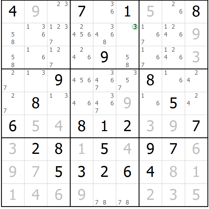 Position des candidats pour la solution de la Gr 56 page 59 du magazine de sudoku Giga sudoku niv 6-8 n° 024