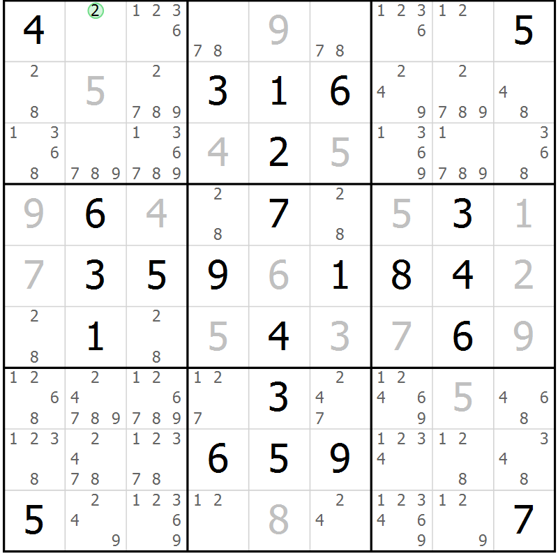 Position des candidats pour la solution de la Gr 57 page 60 du magazine de sudoku Giga sudoku niv 6-8 n° 024