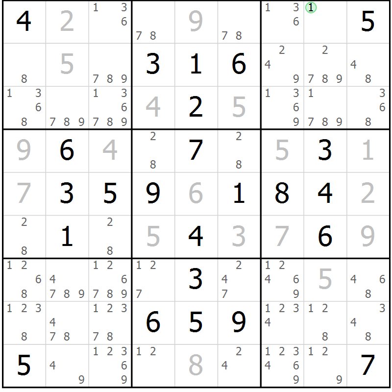 Position des candidats pour la solution de la Gr 57 page 60 du magazine de sudoku Giga sudoku niv 6-8 n° 024