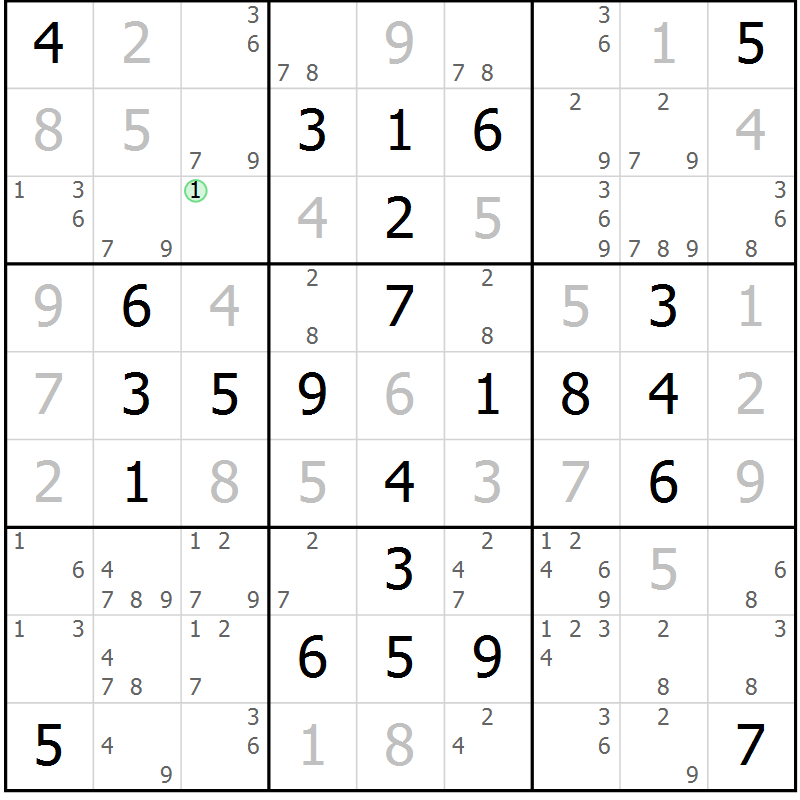 Position des candidats pour la solution de la Gr 57 page 60 du magazine de sudoku Giga sudoku niv 6-8 n° 024