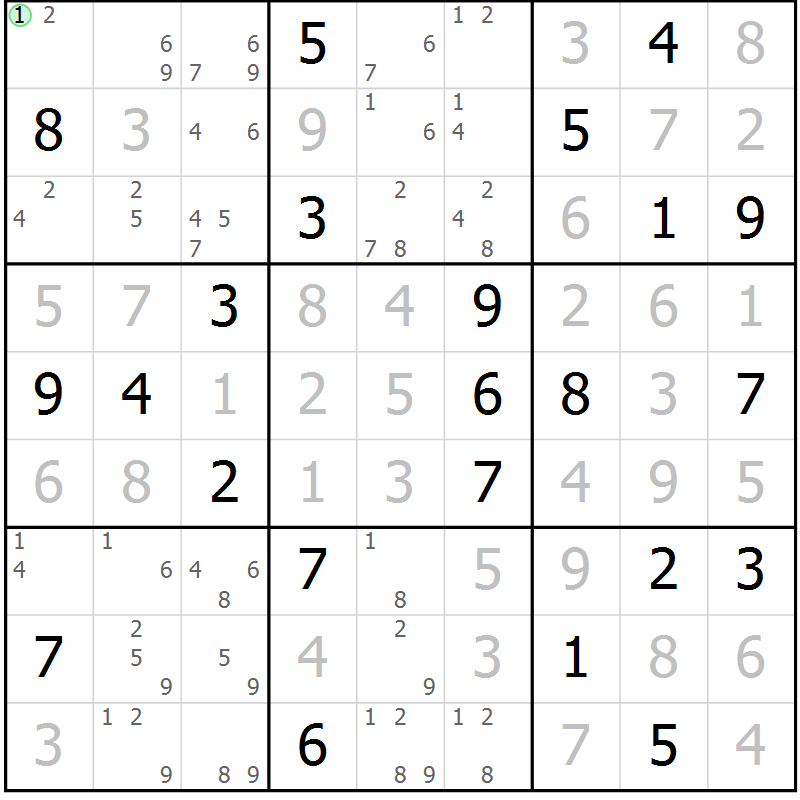 Position des candidats pour la solution de la Gr 59 page 62 du magazine de sudoku Giga sudoku niv 6-8 n° 024