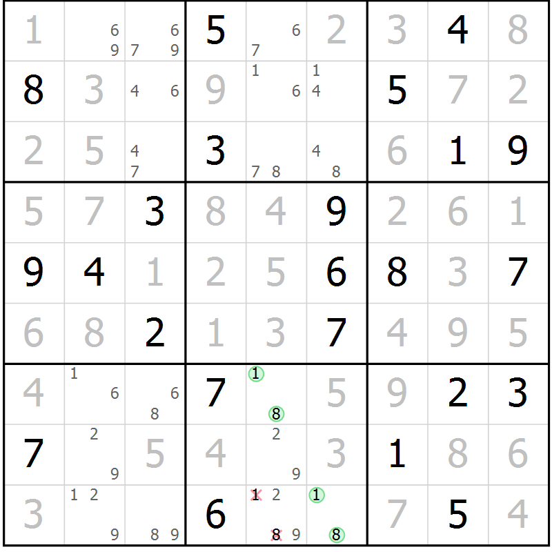 Position des candidats pour la solution de la Gr 59 page 62 du magazine de sudoku Giga sudoku niv 6-8 n° 024