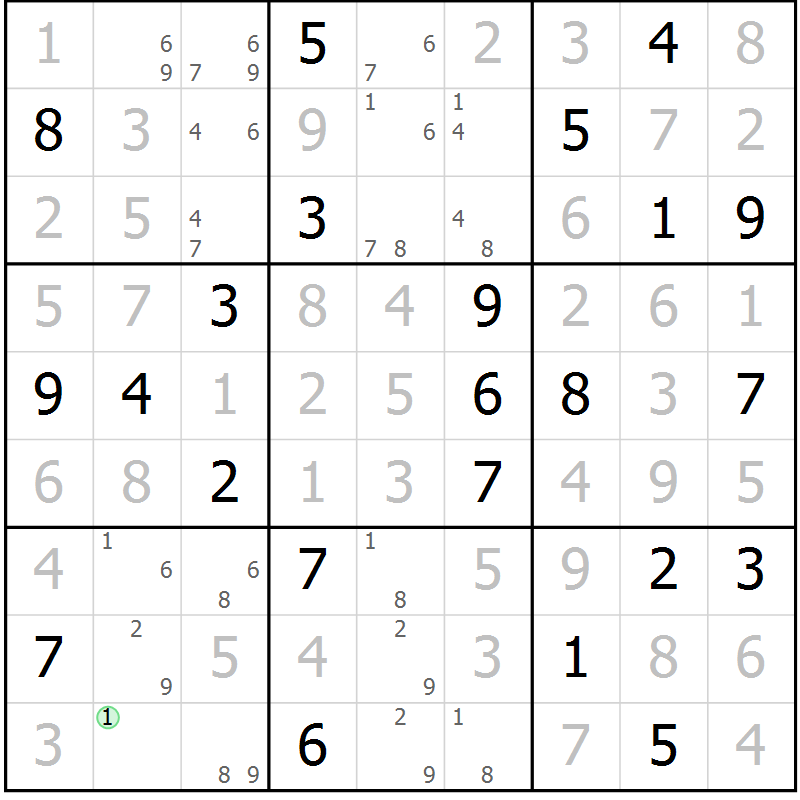 Position des candidats pour la solution de la Gr 59 page 62 du magazine de sudoku Giga sudoku niv 6-8 n° 024