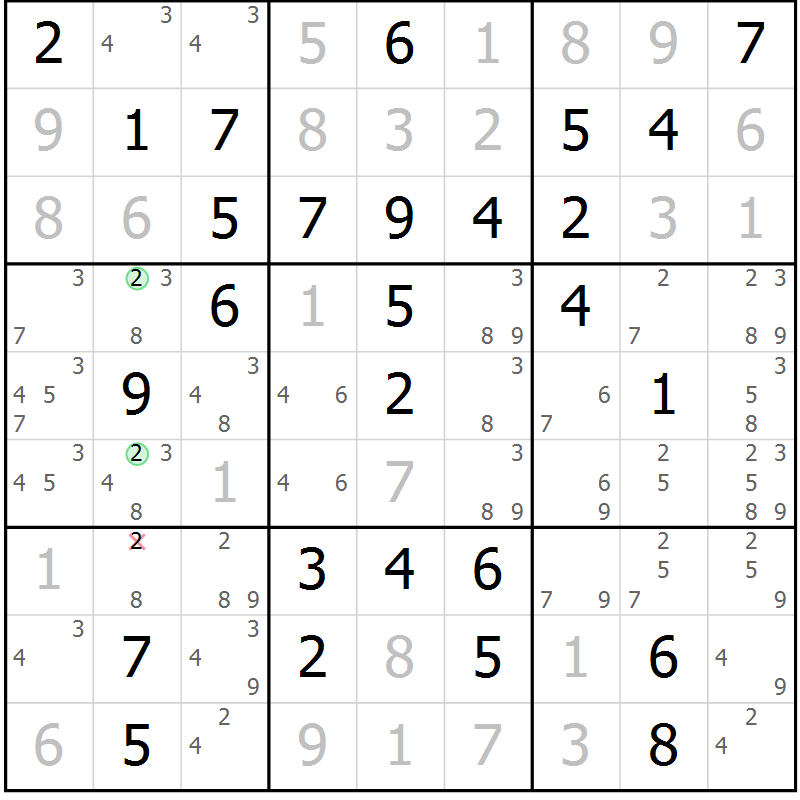 Position des candidats pour la solution de la Gr 6 page 9 du magazine de sudoku Giga sudoku niv 6-8 n° 024