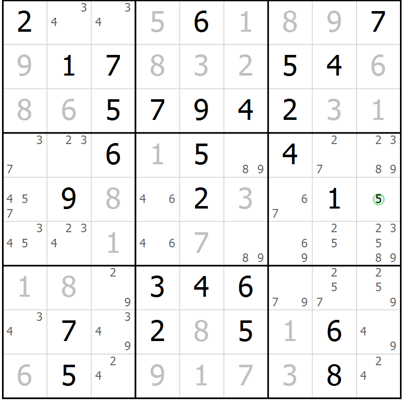 Position des candidats pour la solution de la Gr 6 page 9 du magazine de sudoku Giga sudoku niv 6-8 n° 024