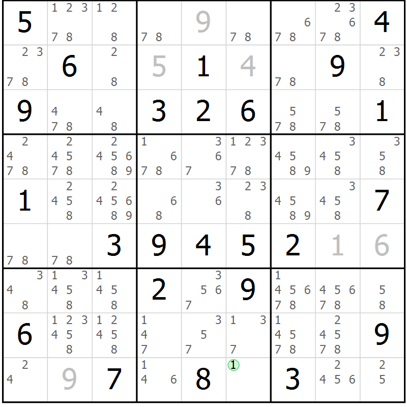 Position des candidats pour la solution de la Gr 60 page 63 du magazine de sudoku Giga sudoku niv 6-8 n° 024